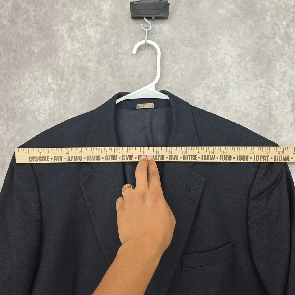 Brooks 346 Navy Blue Wool Cashmere Blazer Silver Crest Buttons Mens 46R Casual